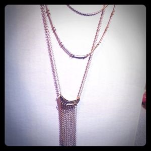 Gold 3 tier necklace with crescent and tassels